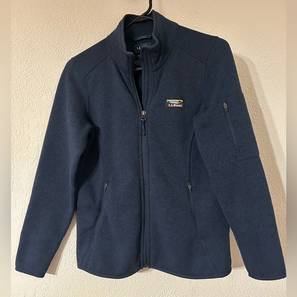 L.L.Bean Jacket Women Navy Sweater Fleece Full Zipper Size Small Petite